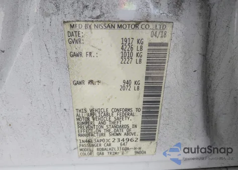 2018 Nissan Altima 2.5 Sr from USA, damaged, VIN 1N4AL3AP0JC234962